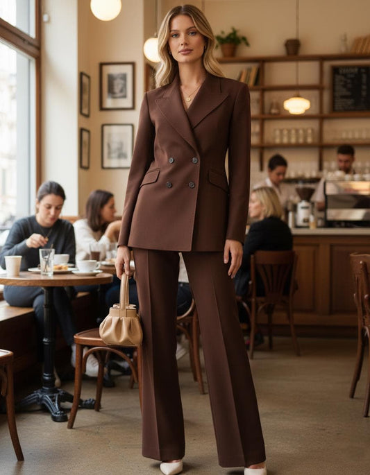 2 Piece COFFEE BROWN Women’s  Suit | Elegant Formal Pant Set | Custom Made to Measure