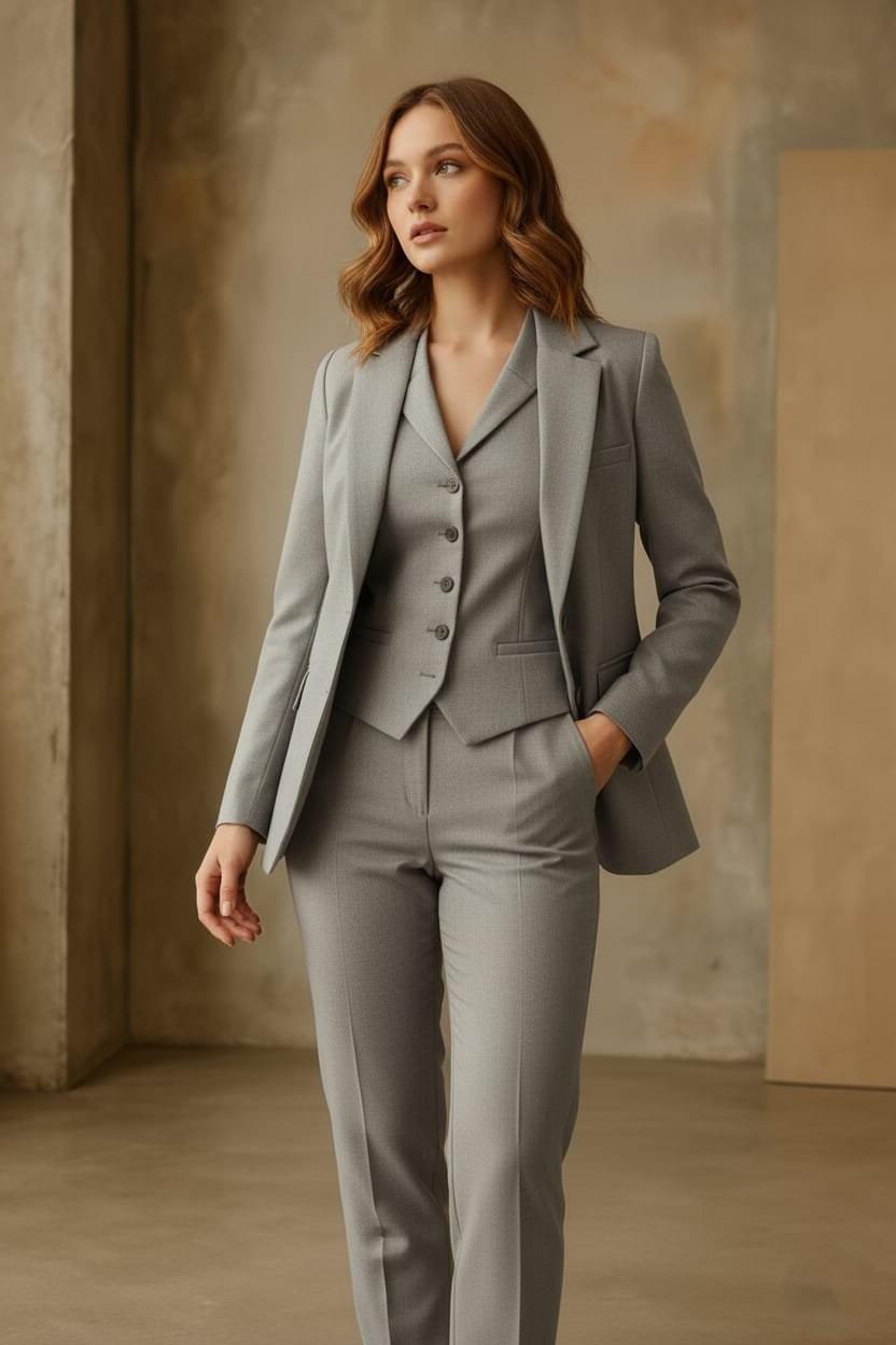 3 Piece GREY Women’s  Suit | Elegant Formal Pant Set | Custom Made to Measure