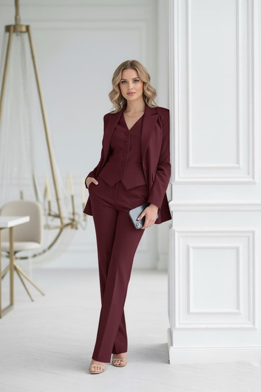 3 Piece WINE color Women’s  Suit | Elegant Formal Pant Set | Custom Made to Measure