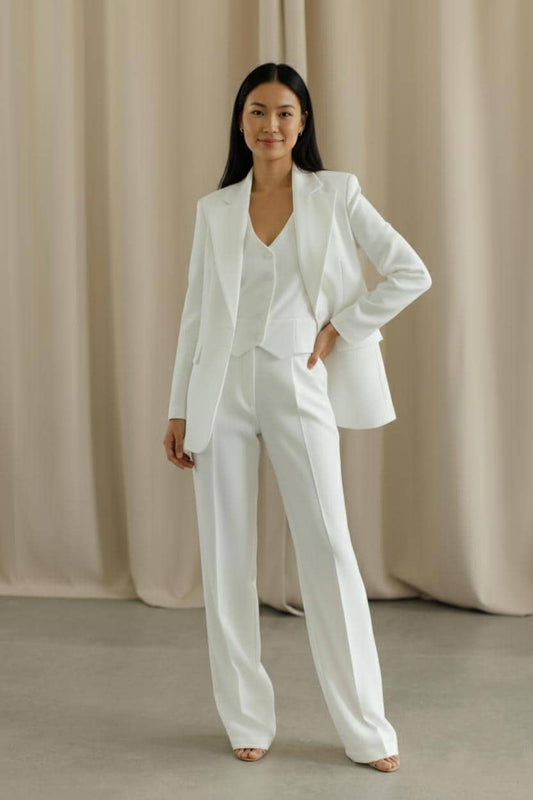 3 Piece White Women’s Suit | Elegant Formal Pant Set | Custom Made to Measure