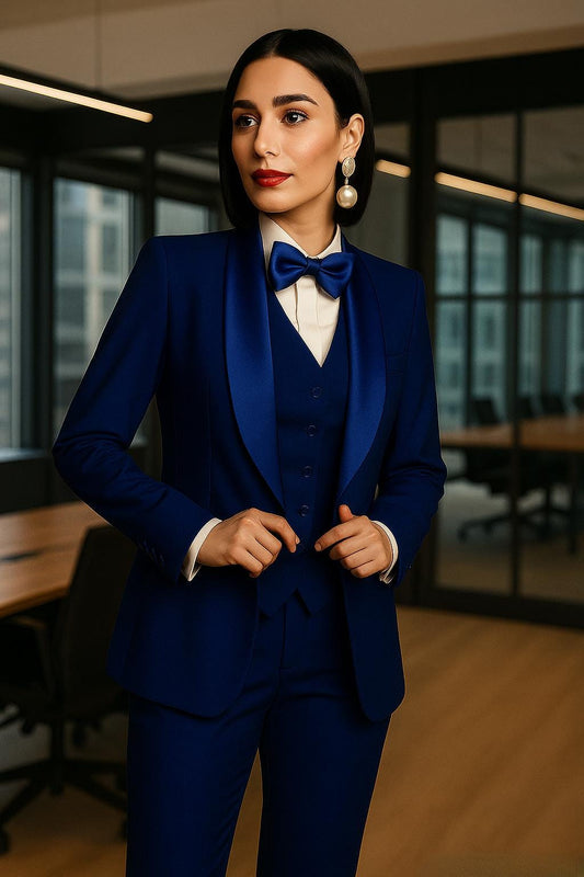 3 Piece  Women’s BLUE TUXEDO Suit | Elegant Formal Pant Set | Custom Made to Measure