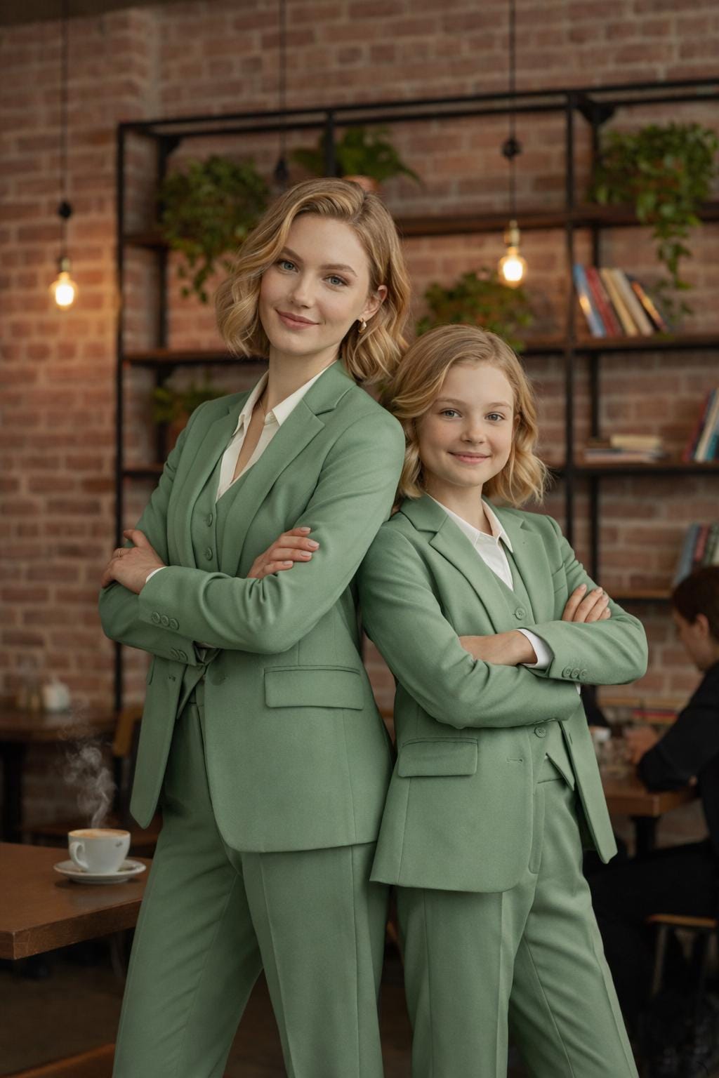 Sage Green Mother Daughter Matching 3-Piece Suit | Tailored women and girls Formal Set