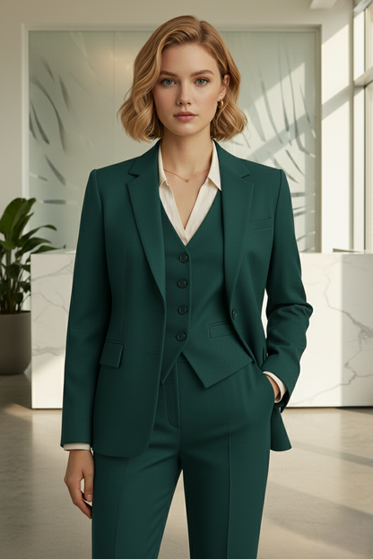 3 Piece GREEN Women’s  Suit | Elegant Formal Pant Set | Custom Made to Measure
