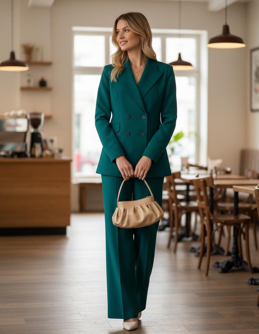 TEAL GREEN  Women’s 2 Piece Double Breasted Suit | Blazer & Pants | Custom Tailored Formal Outfit