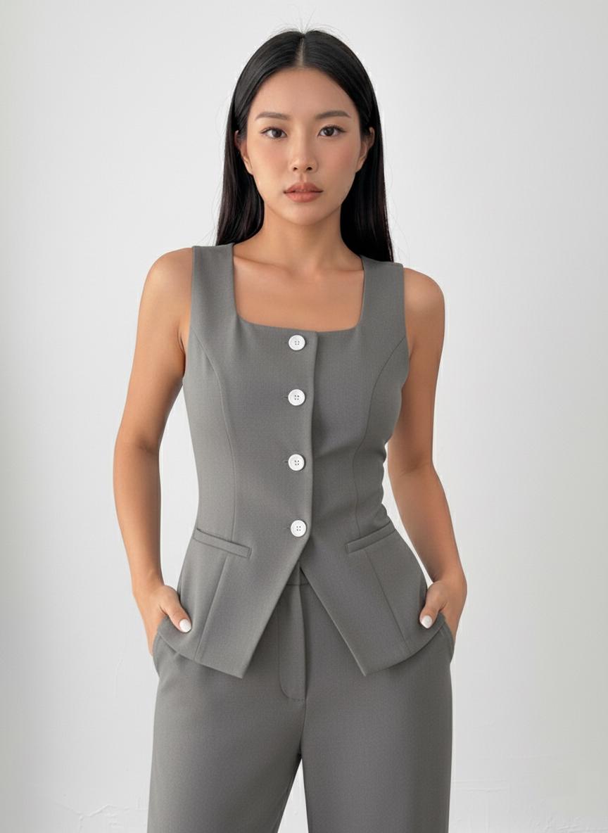 Tailored Grey Women's Vest - Custom Fit Sleeveless Waistcoat