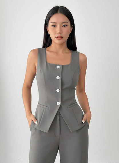 Tailored Grey Women's Vest - Custom Fit Sleeveless Waistcoat