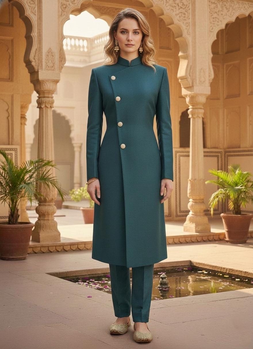 Teal Green Sherwani Suit | Indo-Western Jodhpuri Jacket, Pants