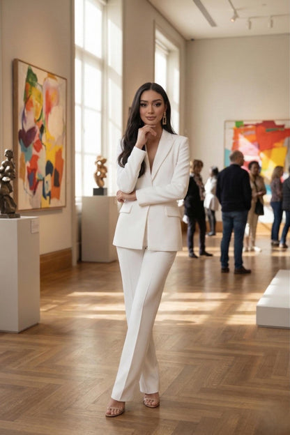 WHITE  Women’s 2 Piece Suit | Blazer & Pants | Custom Tailored Formal Outfit
