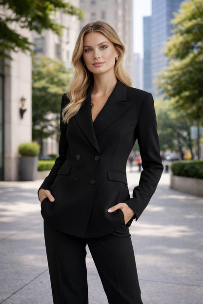 Women’s BLACK 2 Piece Suit | Blazer & Pants | Custom Tailored Formal Outfit