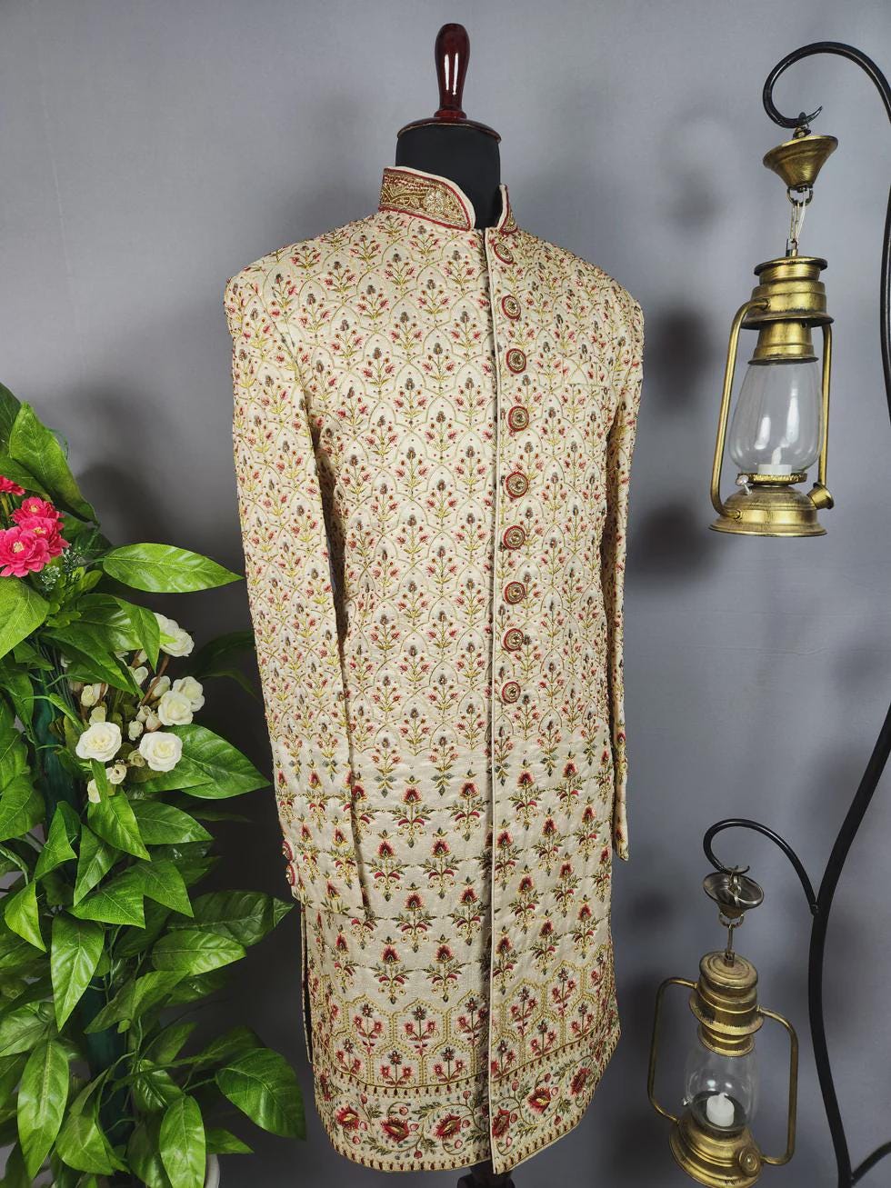 Women's Beige Sherwani Suit | Indo-Western Jodhpuri Jacket with Pants