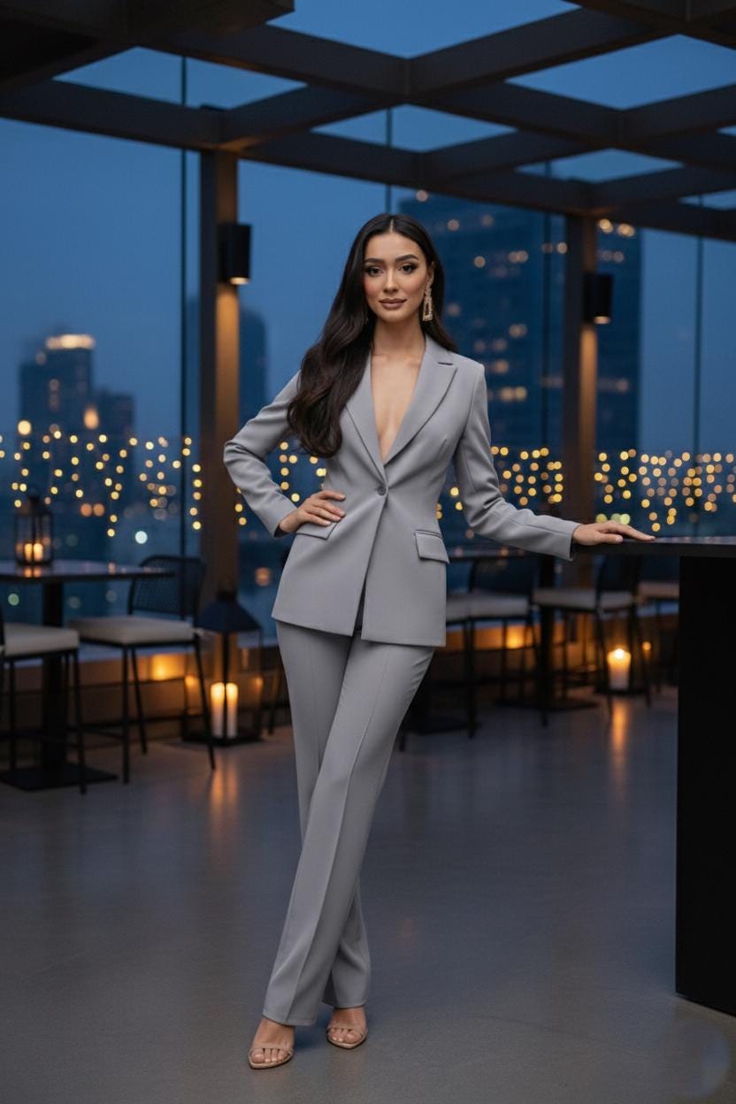 Women’s GREY 2 Piece Suit | Blazer & Pants | Custom Tailored Formal Outfit