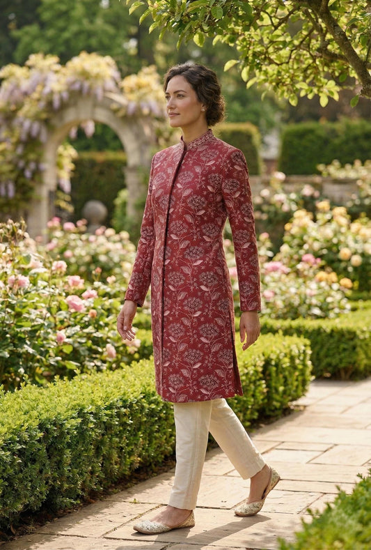 Women's Ivory Sherwani Suit | Indo-Western Jodhpuri Jacket with Pants