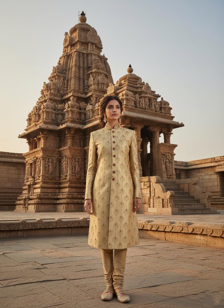 Women's Ivory Sherwani Suit | Indo-Western Jodhpuri Jacket with Pants