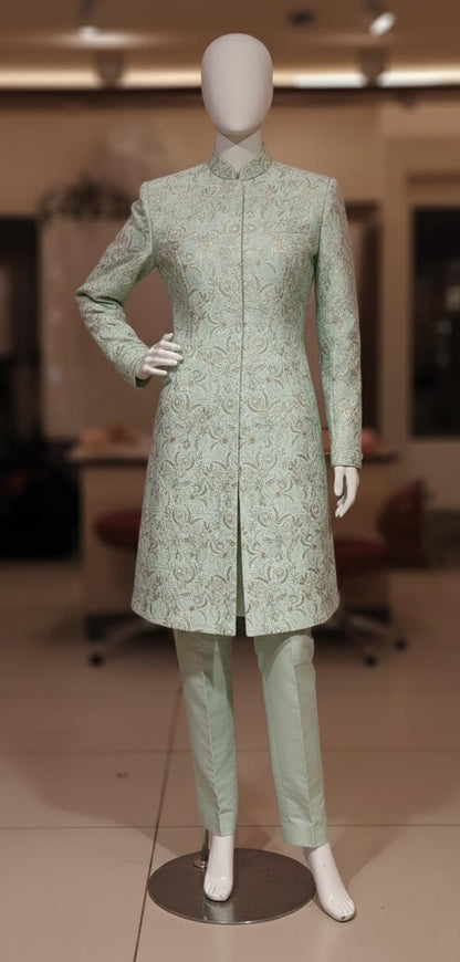 Women's Ivory Sherwani Suit | Indo-Western Jodhpuri Jacket with Pants