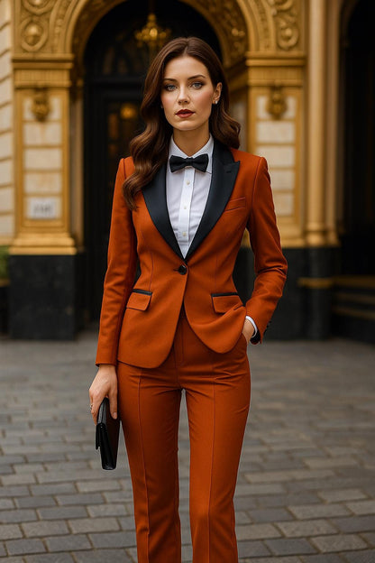 Women’s RUST Color 2 Piece TUXEDO Suit | Blazer & Pants | Custom Tailored Formal Outfit