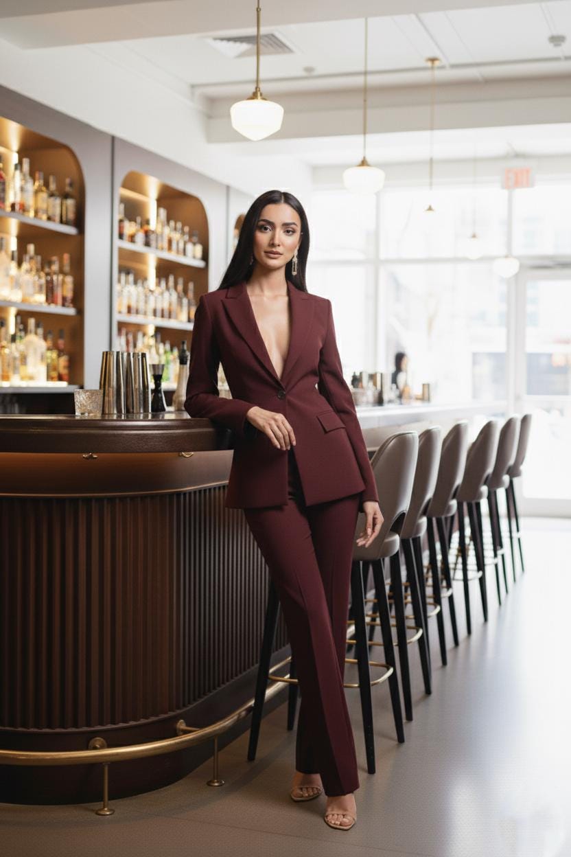 Women’s WINE 2 Piece Suit | Blazer & Pants | Custom Tailored Formal Outfit