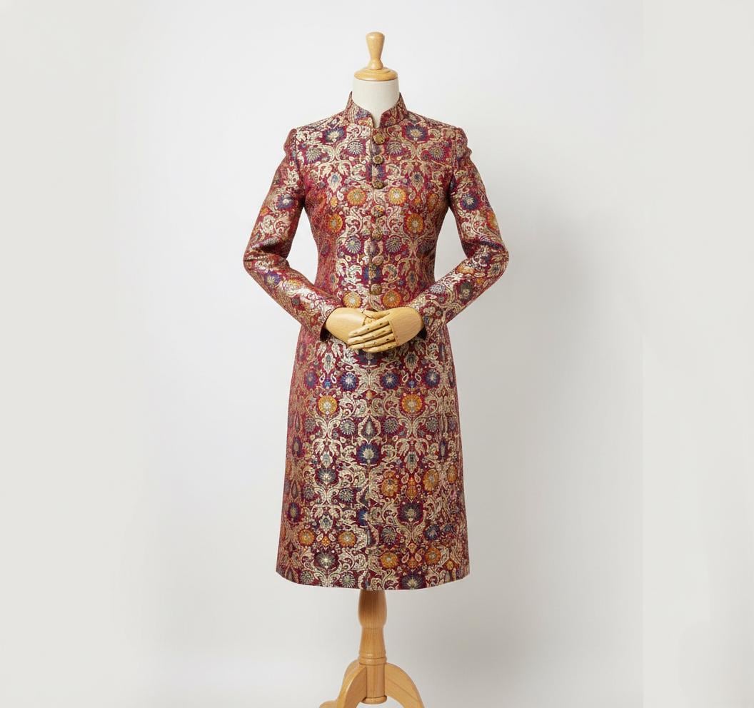 Womens Brocade Sherwani Suit - Made to Measure Floral Jacquard Achkan Coat