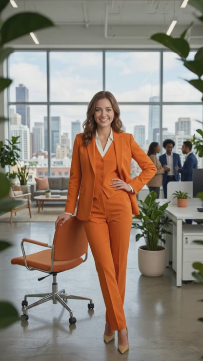 Bright Orange  Women’s 3 Piece Suit | Blazer & Pants | Custom Tailored Formal Outfit