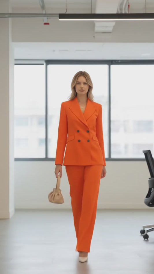 Bright Orange Women’s 2-Piece Double Breasted Suit | Blazer & Pants | Custom Tailored Formal Outfit