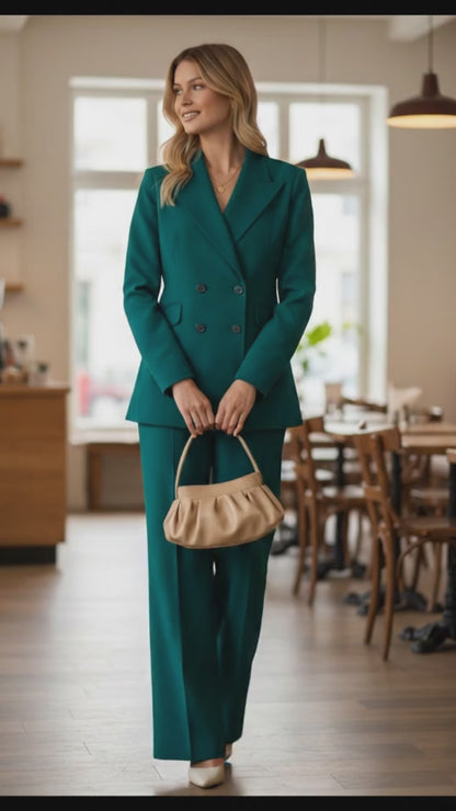 TEAL GREEN  Women’s 2 Piece Double Breasted Suit | Blazer & Pants | Custom Tailored Formal Outfit