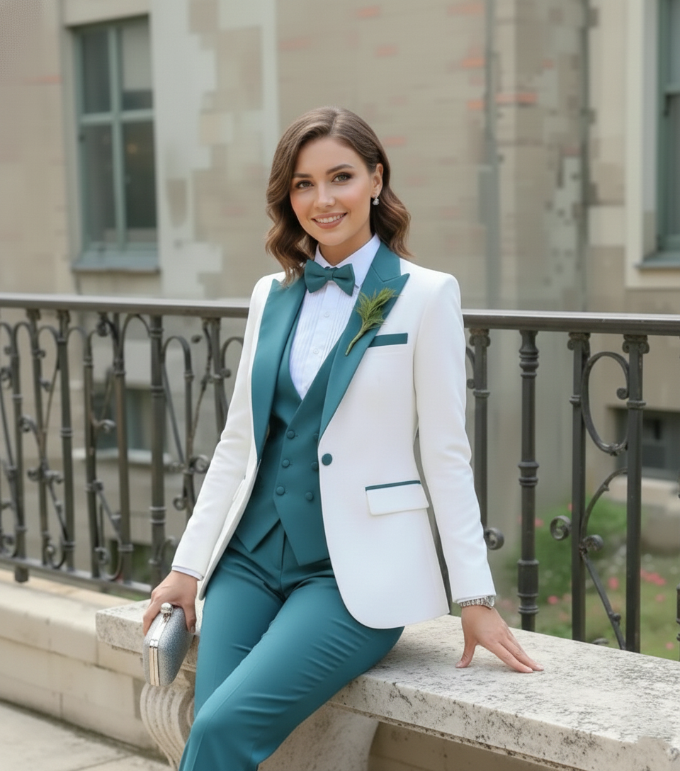 Emerald Green Tuxedo Suit | Women's 5-Piece Custom Made Pant Set