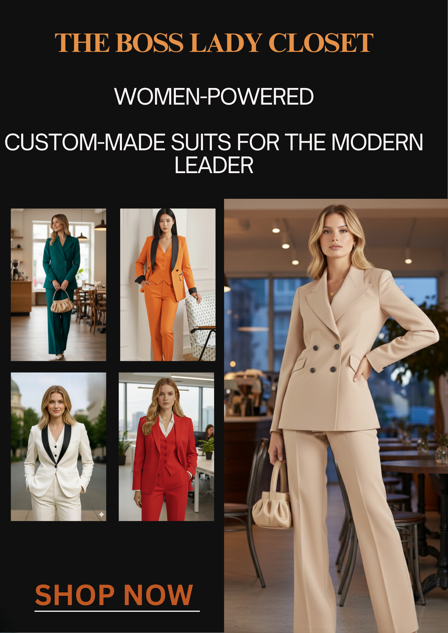 Custom Made Women's Pant Suit | White & Royal Blue 5-Piece Set